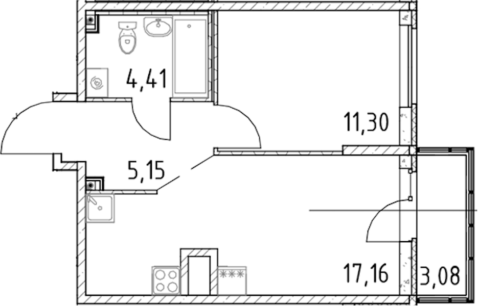 1-комнатная квартира 38.02 м², 8/23 эт., ЖК «Город Первых»